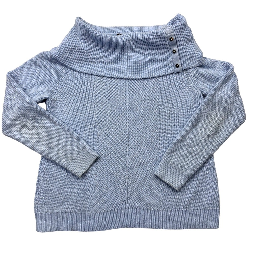 White House Black Market Blue Metallic Shimmer‎ Portrait Collar Sweater Medium